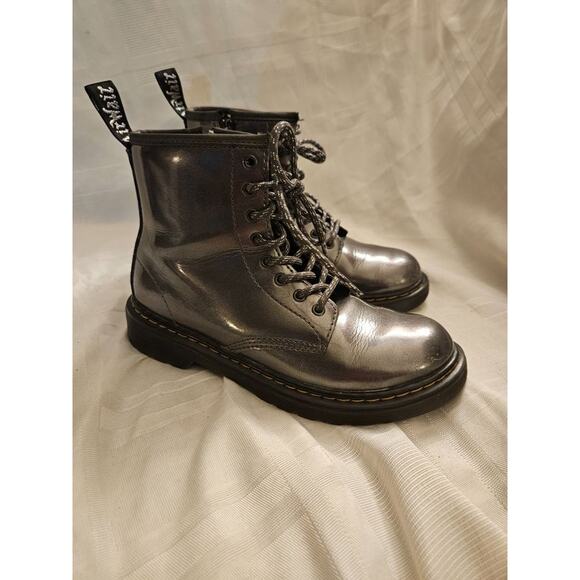 Dr Martens Boots Kids Size 3 Metallic Gray - Picture 2 of 10